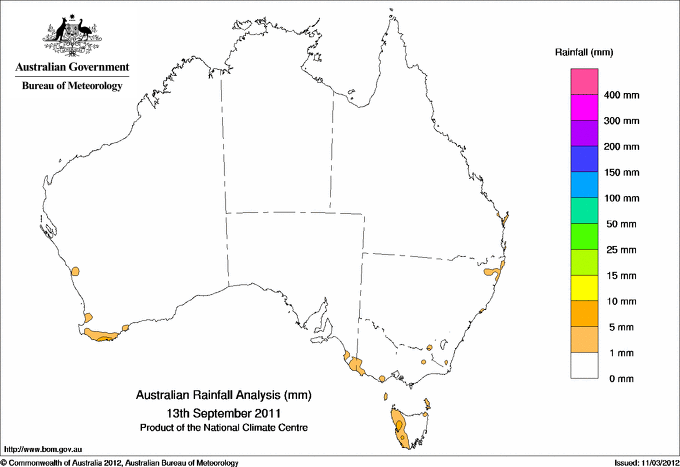Daily rainfall totals for Australia