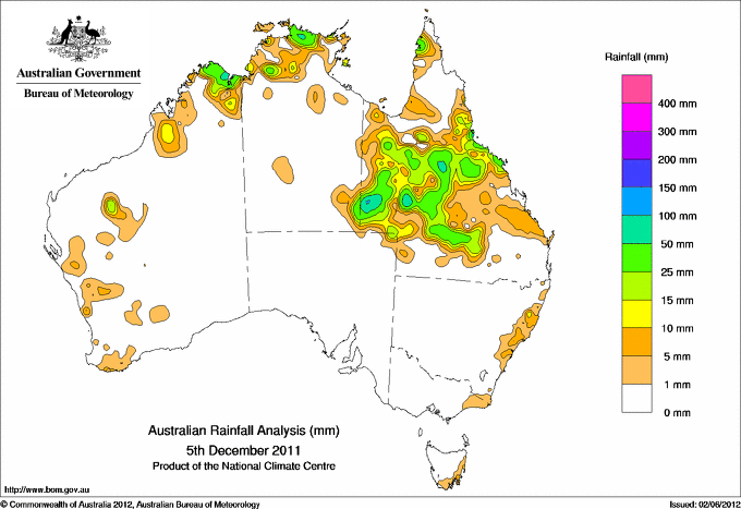 Daily rainfall totals for Australia