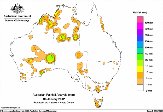 Daily rainfall totals for Australia