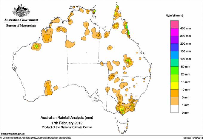Daily rainfall totals for Australia