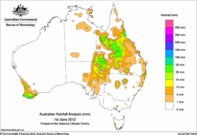 Daily rainfall totals for Australia