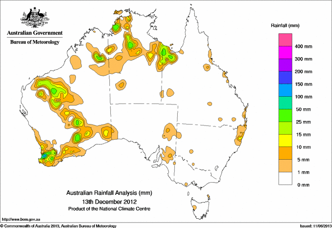 Daily rainfall totals for Australia