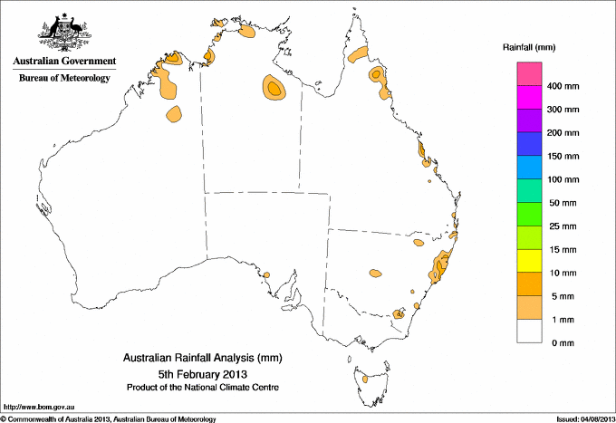 Daily rainfall totals for Australia