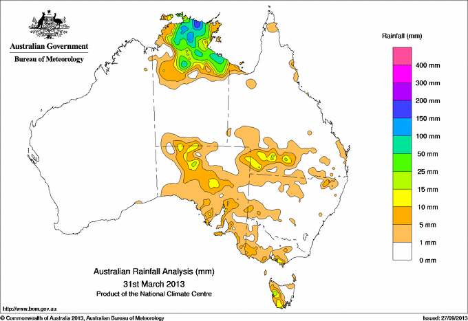 Daily rainfall totals for Australia