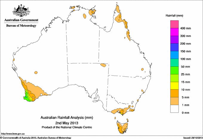Daily rainfall totals for Australia