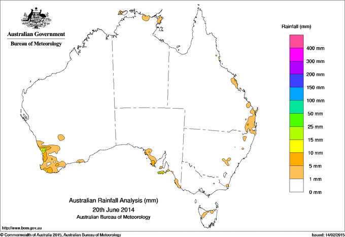 Daily rainfall totals for Australia