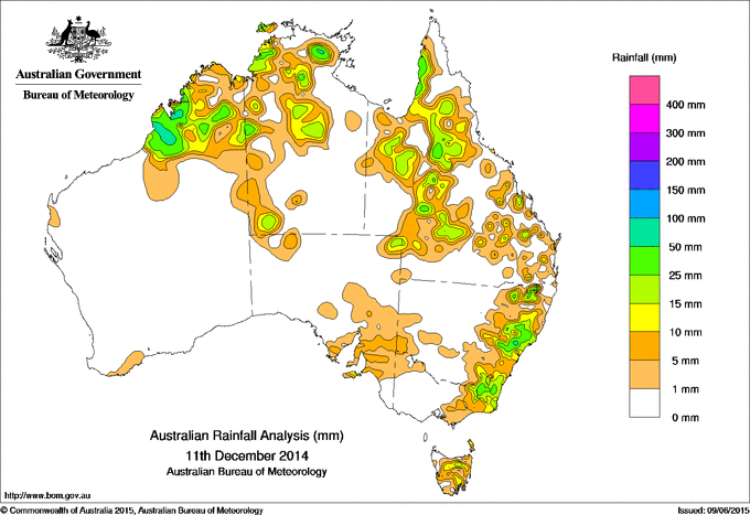 Daily rainfall totals for Australia