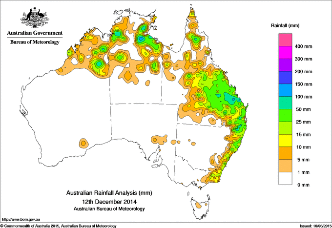 Daily rainfall totals for Australia