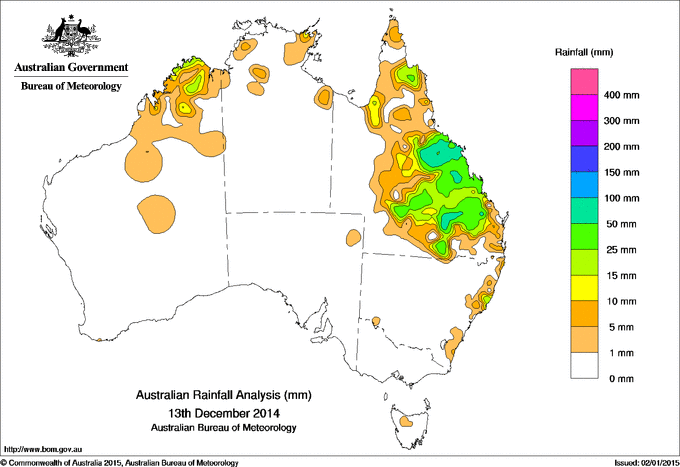 Daily rainfall totals for Australia