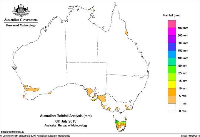 Daily rainfall totals for Australia