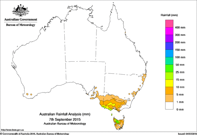 Daily rainfall totals for Australia