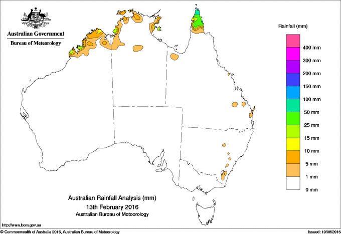 Daily rainfall totals for Australia