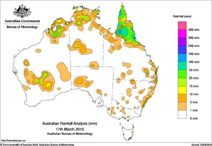 Daily rainfall totals for Australia