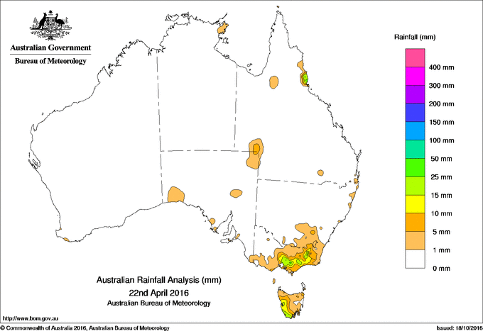 Daily rainfall totals for Australia