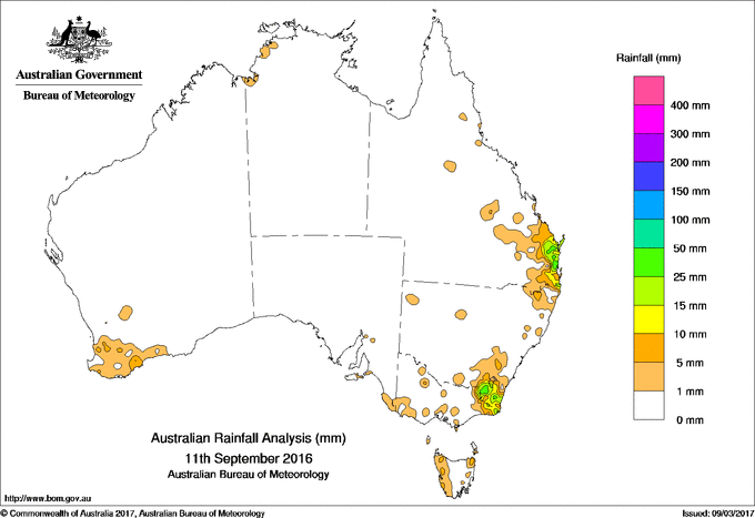 Daily rainfall totals for Australia