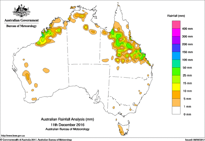 Daily rainfall totals for Australia