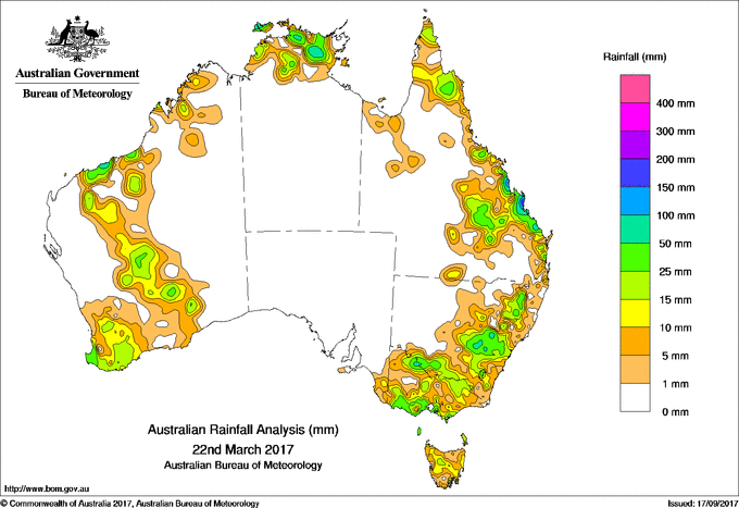 Daily rainfall totals for Australia