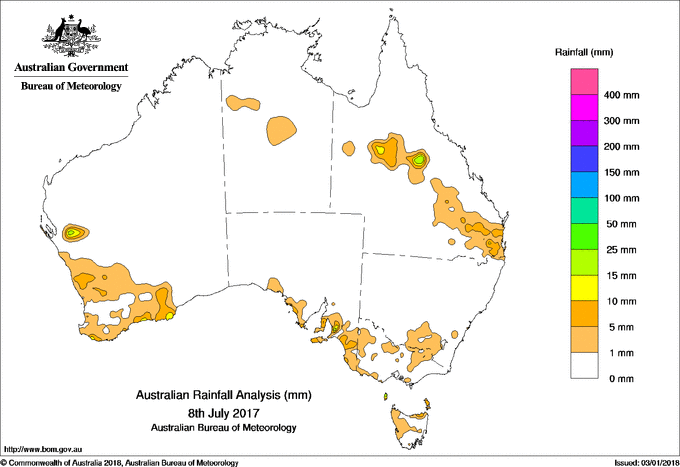Daily rainfall totals for Australia