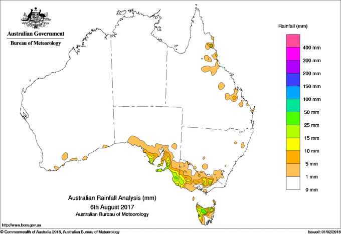 Daily rainfall totals for Australia