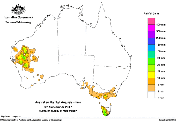 Daily rainfall totals for Australia