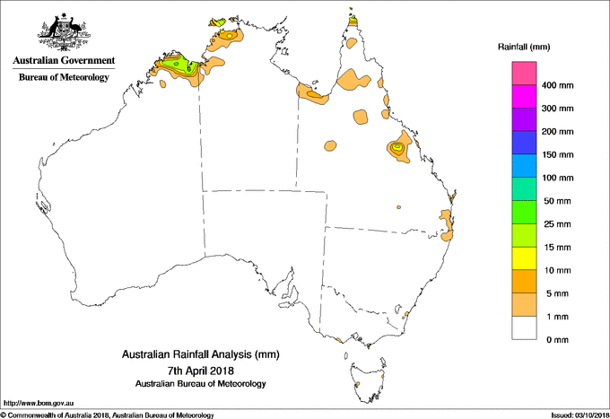Daily rainfall totals for Australia