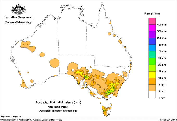 Daily rainfall totals for Australia