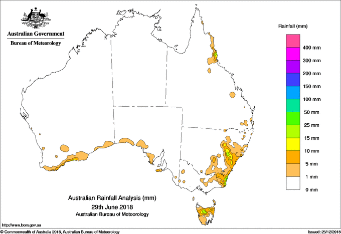 Daily rainfall totals for Australia