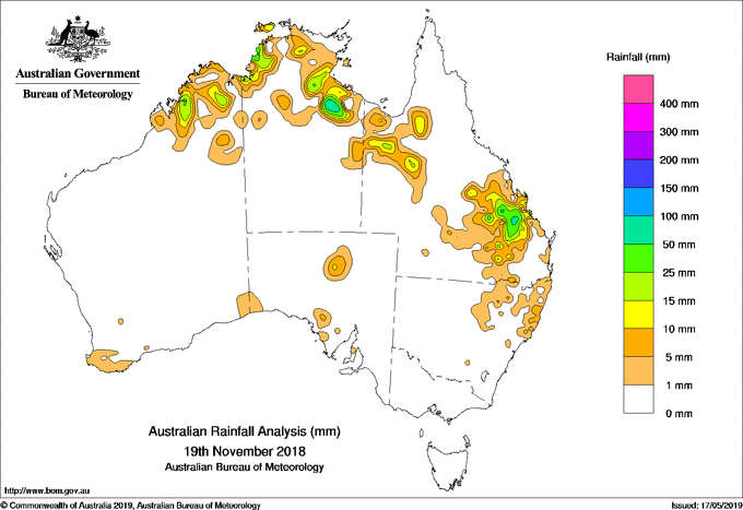 Daily rainfall totals for Australia
