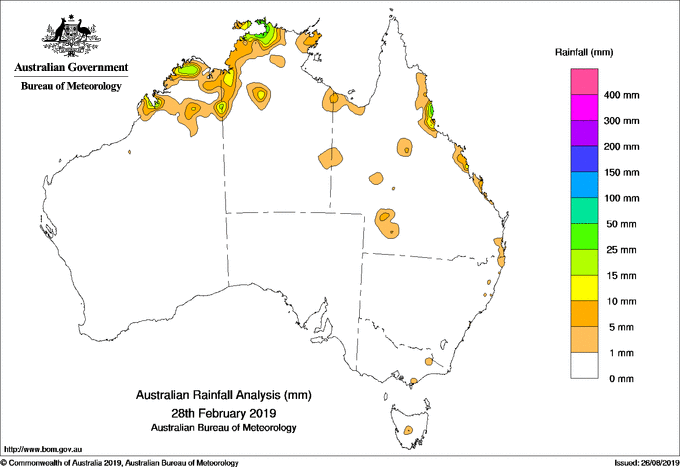 Daily rainfall totals for Australia