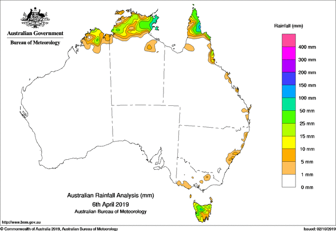 Daily rainfall totals for Australia