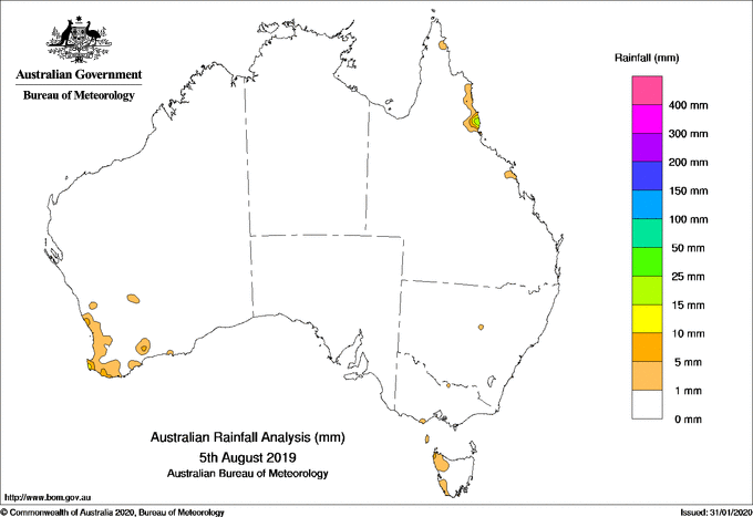 Daily rainfall totals for Australia