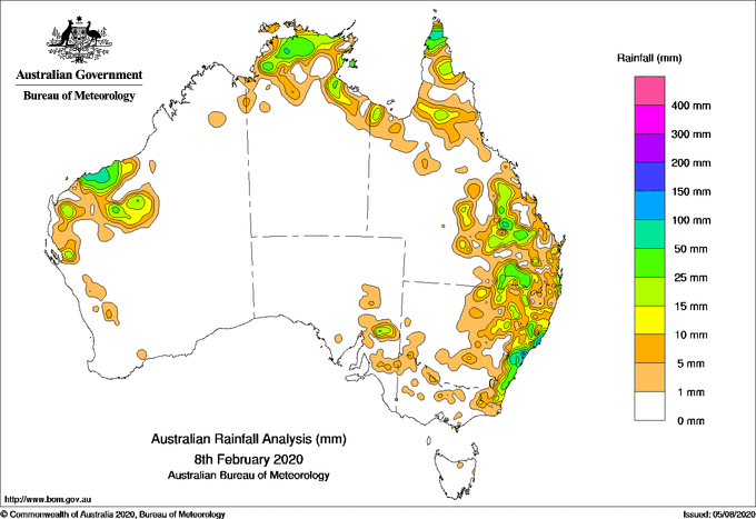 Daily rainfall totals for Australia