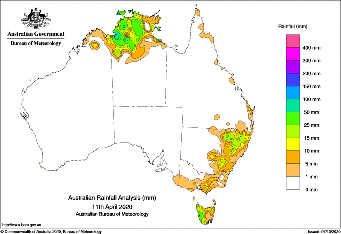 Daily rainfall totals for Australia