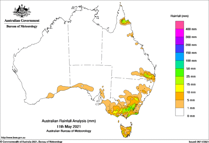Daily rainfall totals for Australia