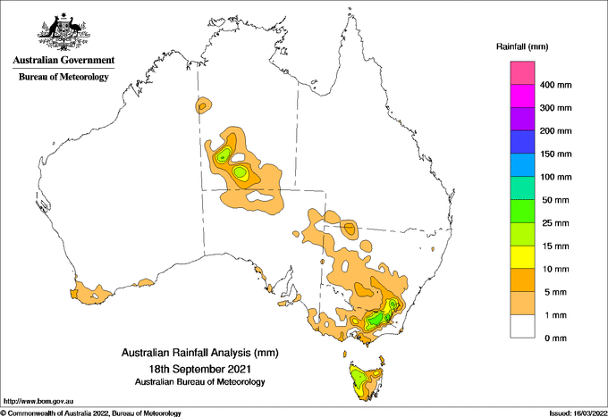 Daily rainfall totals for Australia
