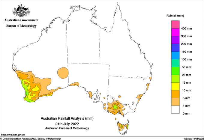 Daily rainfall totals for Australia