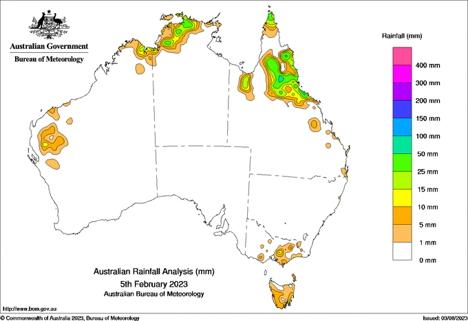Daily rainfall totals for Australia