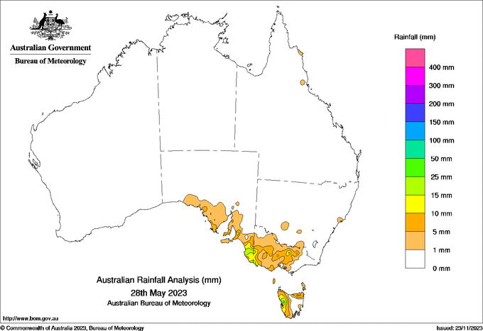 Daily rainfall totals for Australia
