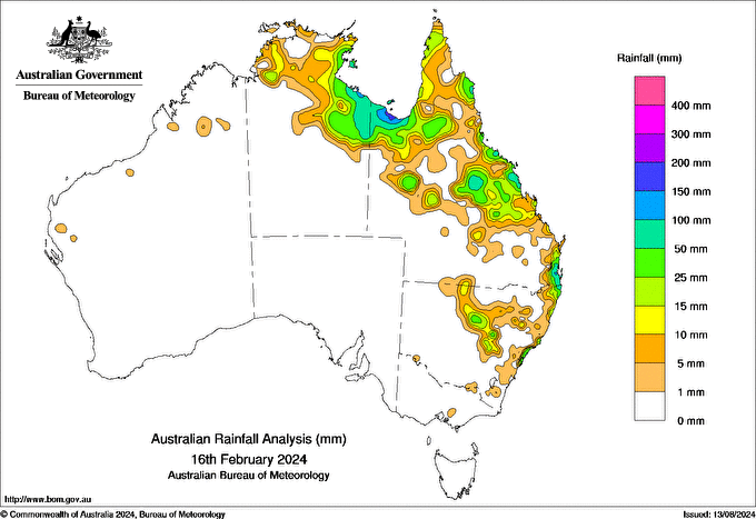 Daily rainfall totals for Australia