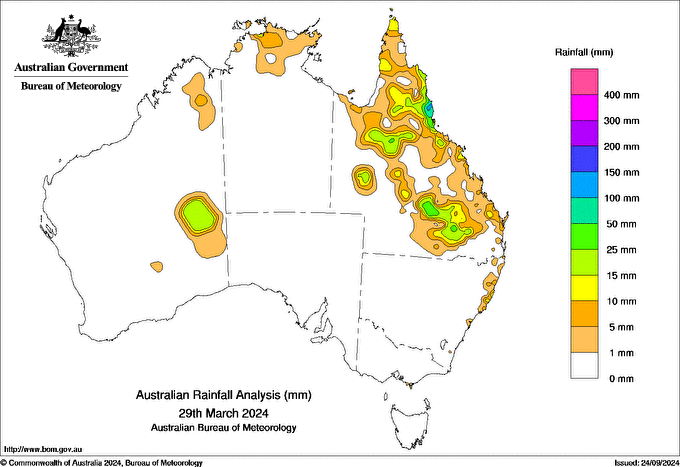 Daily rainfall totals for Australia