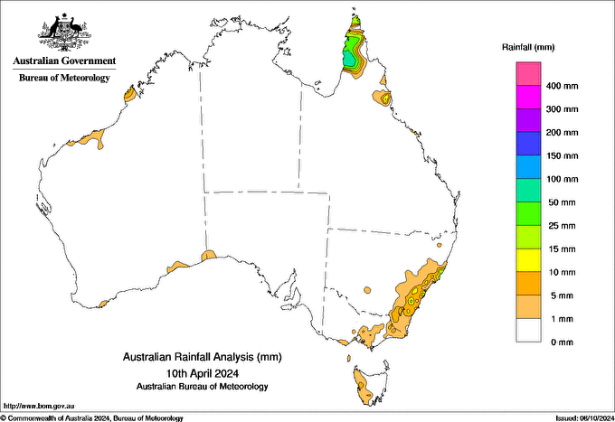 Daily rainfall totals for Australia