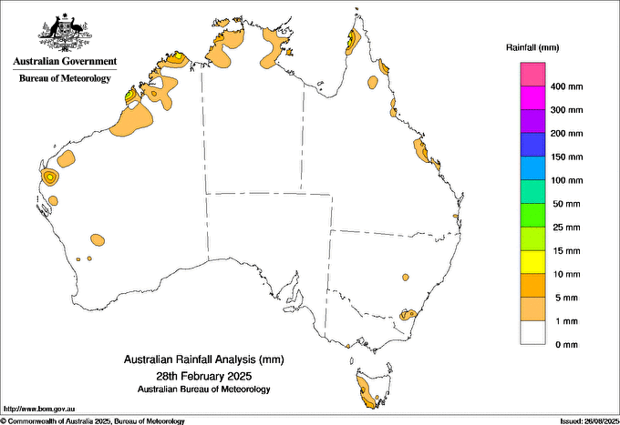 Daily rainfall totals for Australia