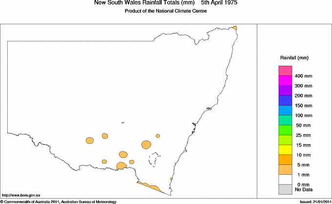 Daily rainfall totals for New South Wales/ACT