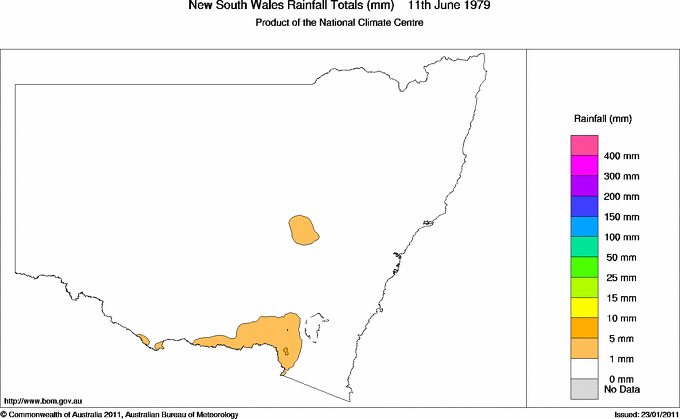 Daily rainfall totals for New South Wales/ACT