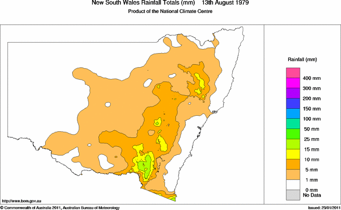 Daily rainfall totals for New South Wales/ACT