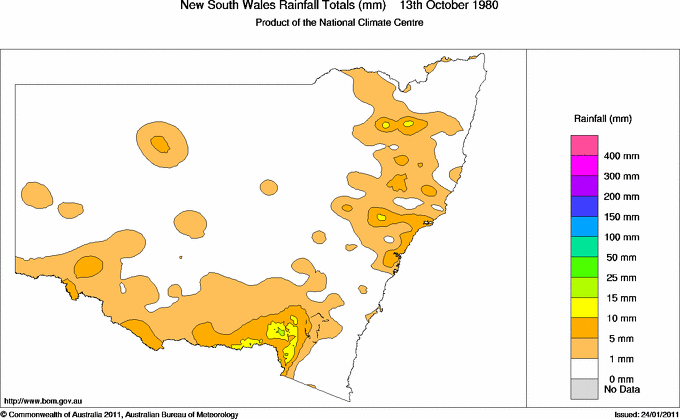 Daily rainfall totals for New South Wales/ACT