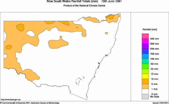 Daily rainfall totals for New South Wales/ACT