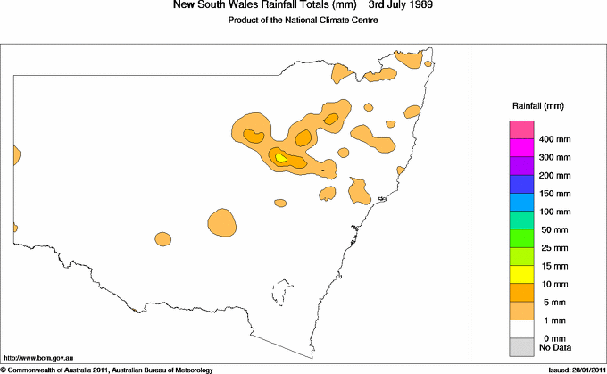 Daily rainfall totals for New South Wales/ACT