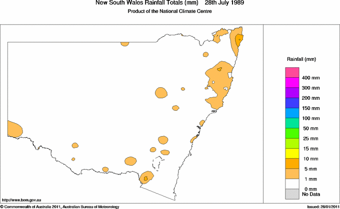 Daily rainfall totals for New South Wales/ACT