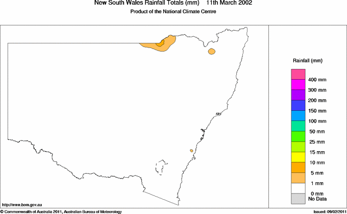 Daily rainfall totals for New South Wales/ACT